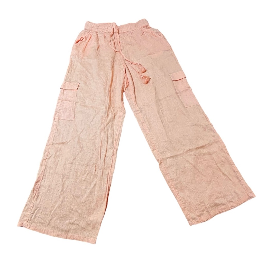C&C California Orange Wide-Leg Cargo Linen Blend Pants Size Large